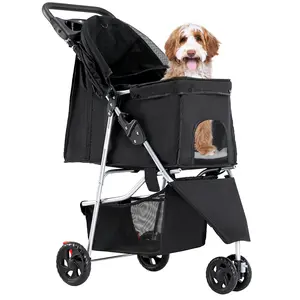 3 Wheels Pet Stroller Dog Jogging with Breathable Mesh Window, Large Storage Basket, Cup Holder 3 Wheels Pet Stroller Dog Jogging with Breathable Mesh Window, Large Storage Basket, Cup Holder
