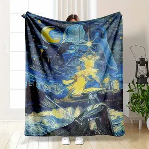 Galaxy Battle Van Gogh Style Flannel Blanket Space Art Print Pattern Soft Warm Lightweight Cozy Throw Perfect for Bedroom Decor Sofa Lounging Movie Nights Holiday Gifts Gaming Room Home Relaxation