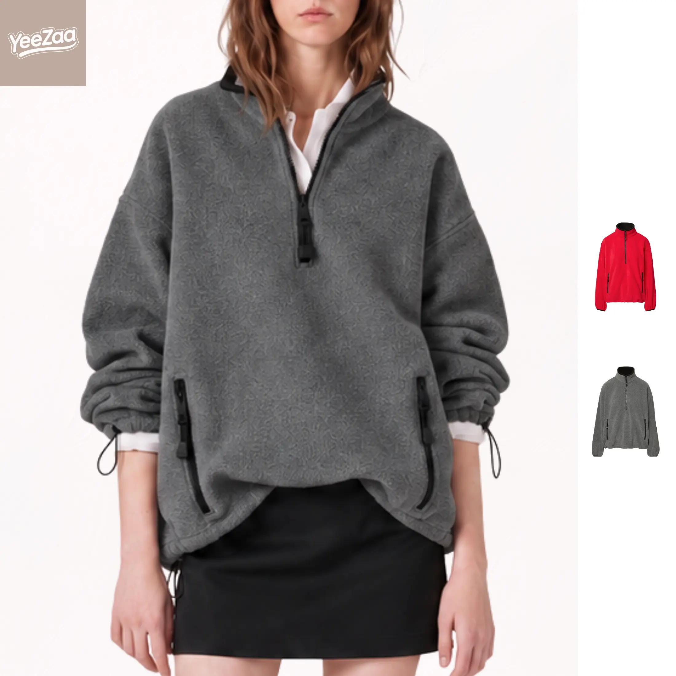 YeeZaa Women's Half Zip Fleece Pullover Mock Neck Sweatshirt Oversized Sweaters Quarter Zip Up Sweatshirts Long Sleeve Crewneck Sweater Back to School First Day Outfits Transitional Fall Winter Look Office Outfit
