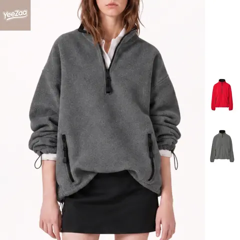YeeZaa Women's Half Zip Fleece Pullover Mock Neck Sweatshirt Oversized Sweaters Quarter Zip Up Sweatshirts Long Sleeve Crewneck Sweater Back to School First Day Outfits Transitional Fall Winter Look Office Outfit