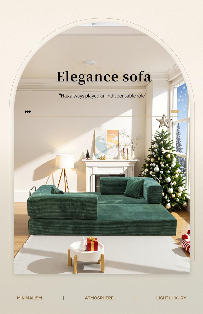 78.7'' Convertible Sleeper Sofa Bed with Cylindrical Pillow Corduroy Folding Mattress Couch Fixed-Shape Frame for Living Room Bedroom Studio Fully Assembled