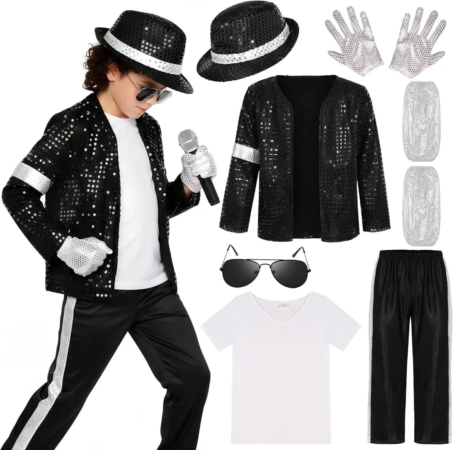 Kids Dance Star Costume for Boys 80s 90s Pop Stage Outfits for Halloween