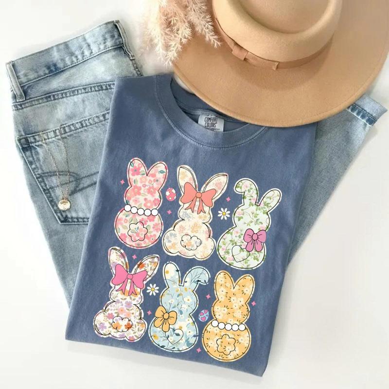 Comfort Colors Coquette Easter Bunny Floral Tshirt, Easter Bunny Tee, Coquette Easter T-shirt, Girly Easter Kids Bow, Retro Easter Tee, Spring Floral Bunny T-shirt