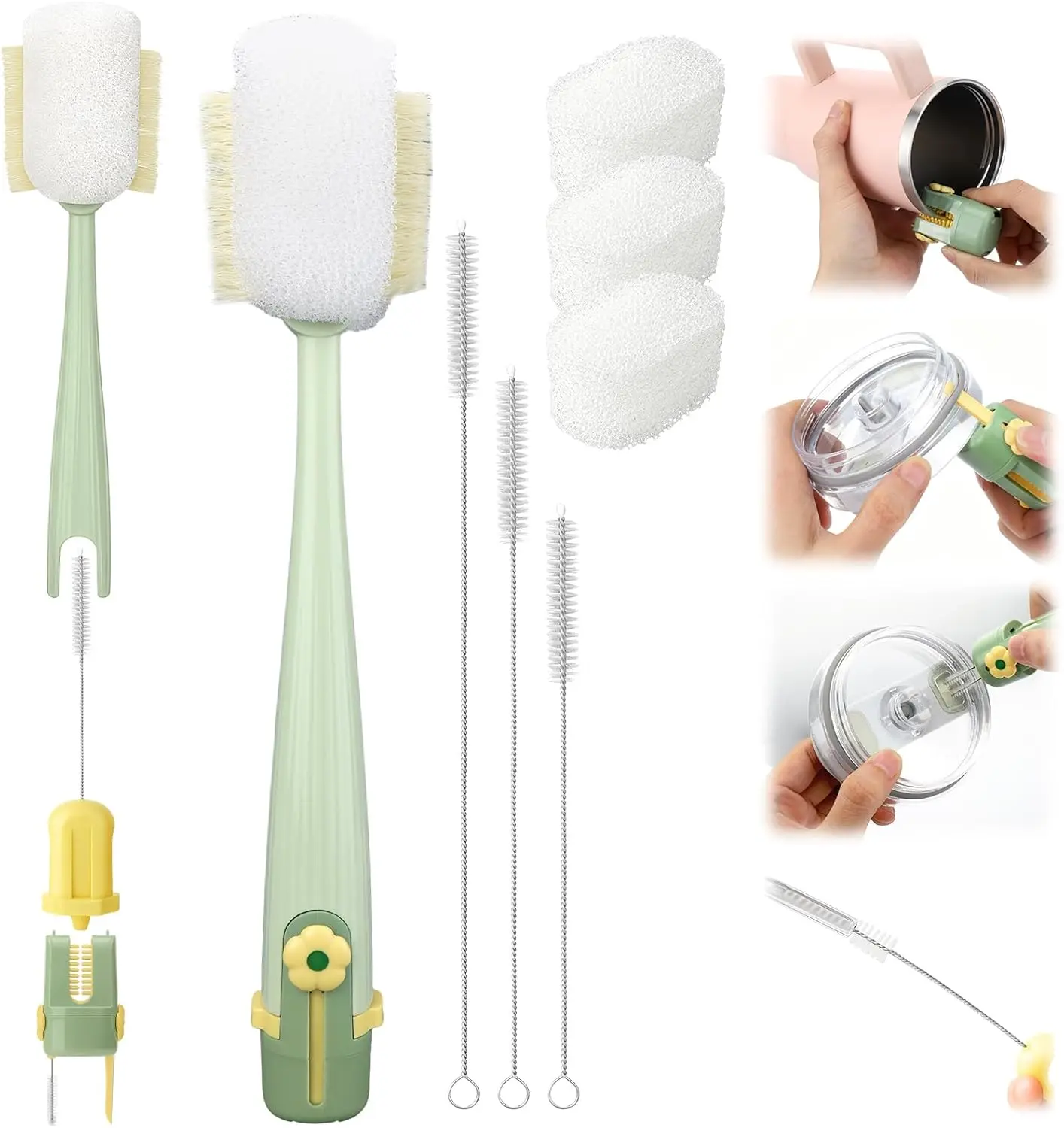 5-in-1 Bottle Cleaning Brush Set – Multifunctional Water Bottle & Straw Cleaner Kit Compatible with Owala, Stanley, Yeti & Simple Modern Tumblers