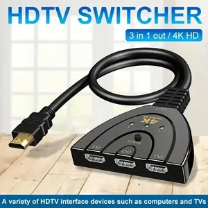 4K HDMI Switch 3 Port, HDMI Splitter Switcher Hub, 4K@30Hz, Plug and Play, for HDTV, PS4, Xbox, PC, Monitor