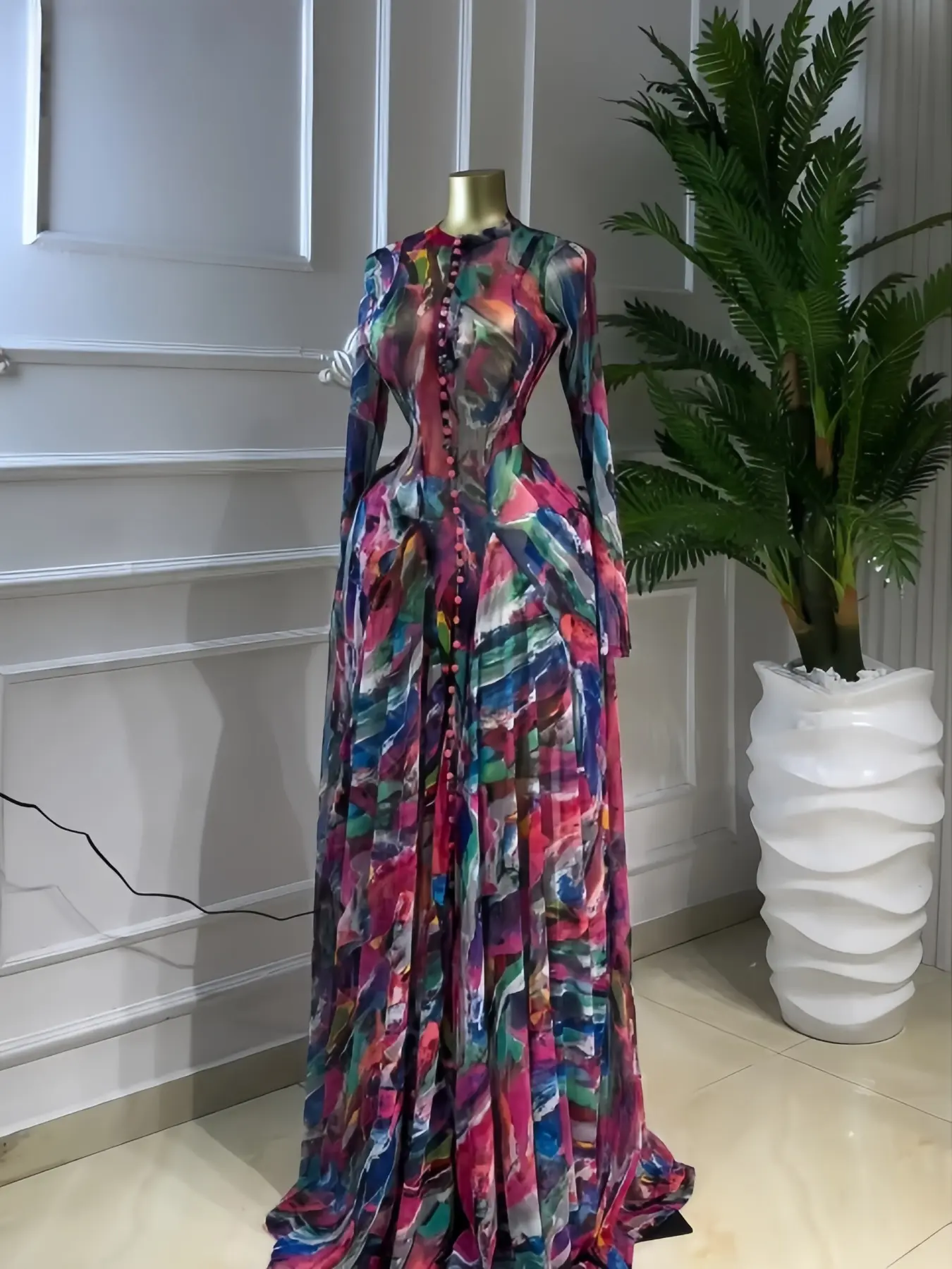 Women's PULKRITU Round-Neck Long Sleeve Woven Maxi Dress, Romantic Valentine's Day Party Outfit Gown, Sexy Mesh Sheer Dress, Spring Lady Dress for Evening Club Wear, Elegant Evening Wear, Formal, Evening Party Dresses, Womenswear