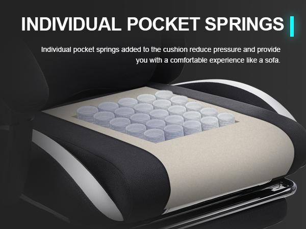 【Totally revamped!】 Better than ever! Gaming Chair Breathable Fabric Computer Chair with Pocket Spring Cushion, Ergonomic Computer Chair with Footrest, Lumbar Suppport