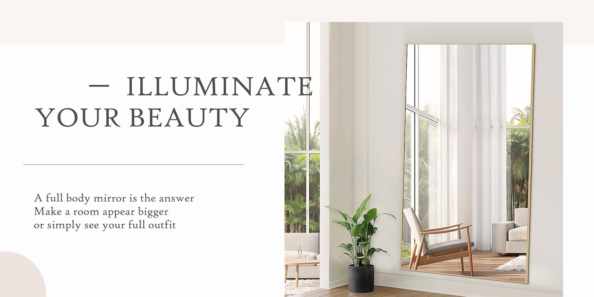 【New Size】Full Length Mirror, Floor Standing Mirror with Stand, Wall Aluminum Alloy Thin Frame Hanging or Leaning for Living Room Bedroom Cloakroom decorating