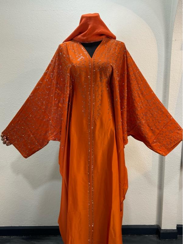 Dubai Abaya - Dark Color with Embroidered Detailing, Long Sleeves, Button Front, Classic Style, Suitable for Everyday Wear