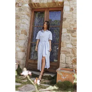 Morrison Short Sleeve Shirt Dress - Blue Brown Stripe