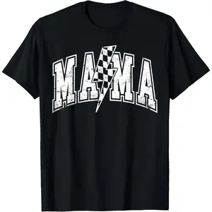[100% Cotton] [100% Cotton] Mama Lightning Bolt Checkered Varsity Mom Women Mother'S Day T-Shirt T-Shirt For Men And Women