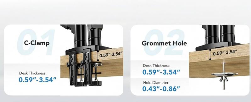 HUANUO Dual Monitor Arm Adjustable Gas Spring Monitor mount for Gaming and Home Office Setups, Monitor Arm hold up to 30" with 19.8 lbs Max Weight and C-Clamp or Grommet Hole Mounting HUANUO Dual Monitor Arm Adjustable Gas Spring Monitor mount for Gaming and Home Office Setups, Monitor Arm hold up to 30" with 19.8 lbs Max Weight and C-Clamp or Grommet Hole Mounting