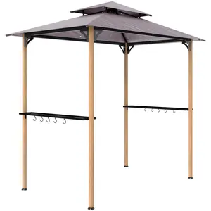 Outsunny 8' x 5' Grill Gazebo, Double Tier Outdoor BBQ Gazebo Shelter with 2 Side Shelves & 10 Hooks, UV and Water Resistant, Barbecue Grill Gazebo for Patio, Garden, Backyard, Beach
