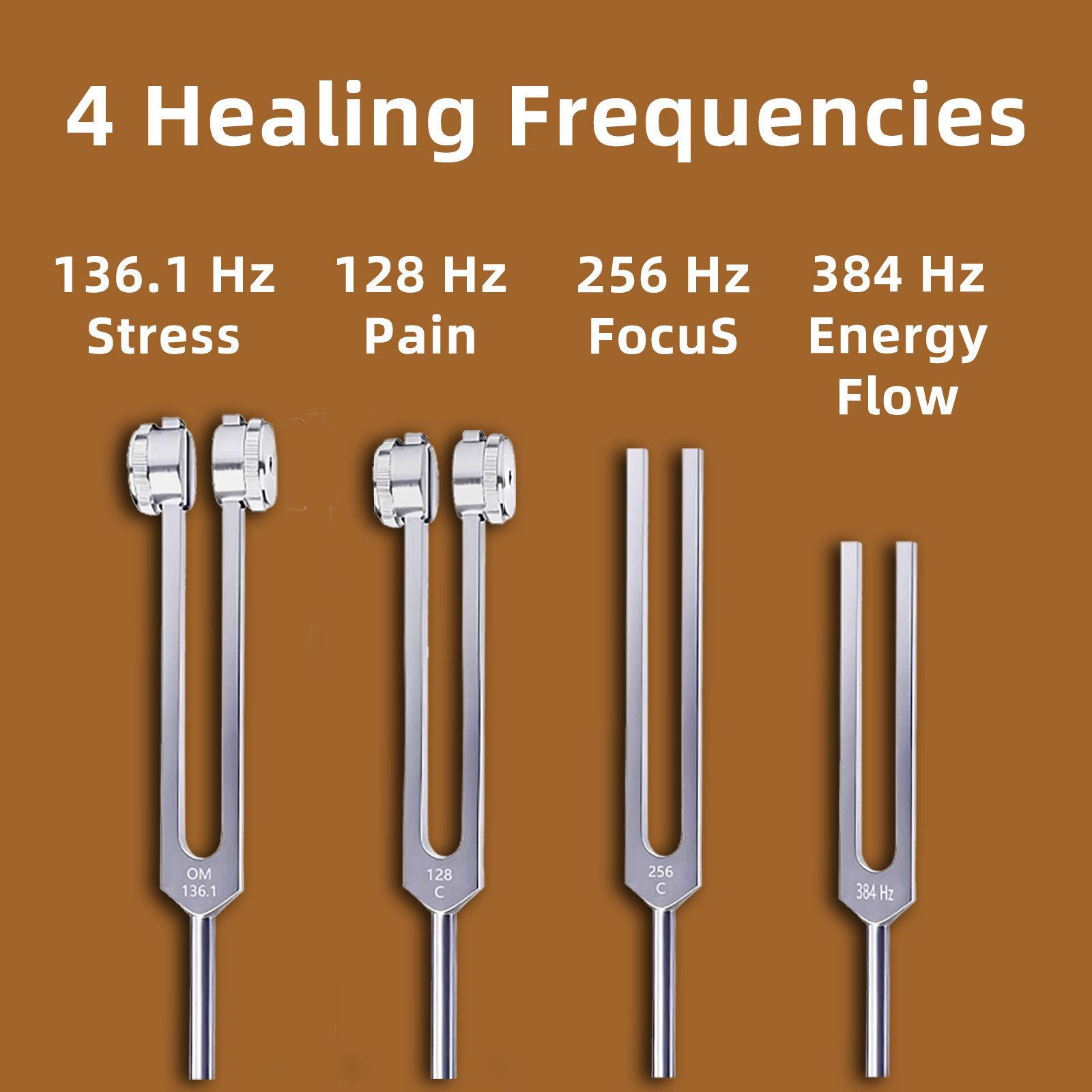 Resonance Sound Healing Tuning Fork Set – 128Hz, 136.1Hz, 256Hz, 384Hz with Activator – Sound Therapy for Stress Relief, Deep Relaxation & Chakra Balancing