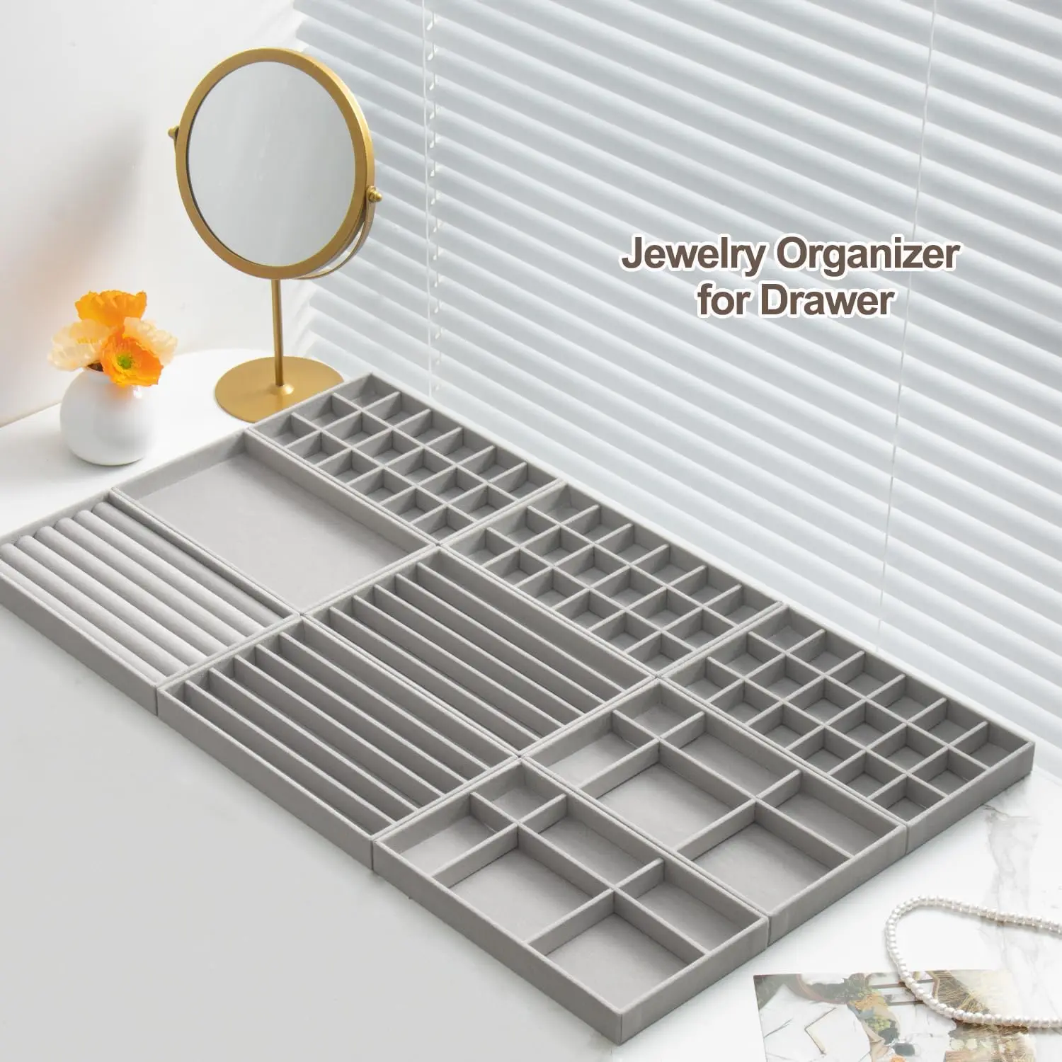 9 Pieces Jewelry Organizer for Drawer Velvet Jewelry Trays, Jewelry Trays for Drawers Easy To Store Your Jewelry Storage Display Tray for Earring Necklace Rings Bracelet