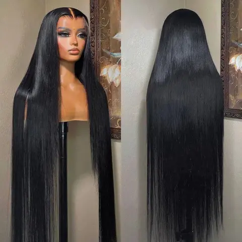 Women's 12-36in 180 Density Black Human Hair Glueless Straight Wig - 13x4/13x6 HD Transparent Front Lace Frontal, Stretchable for Brazilian Hair Enthusiasts