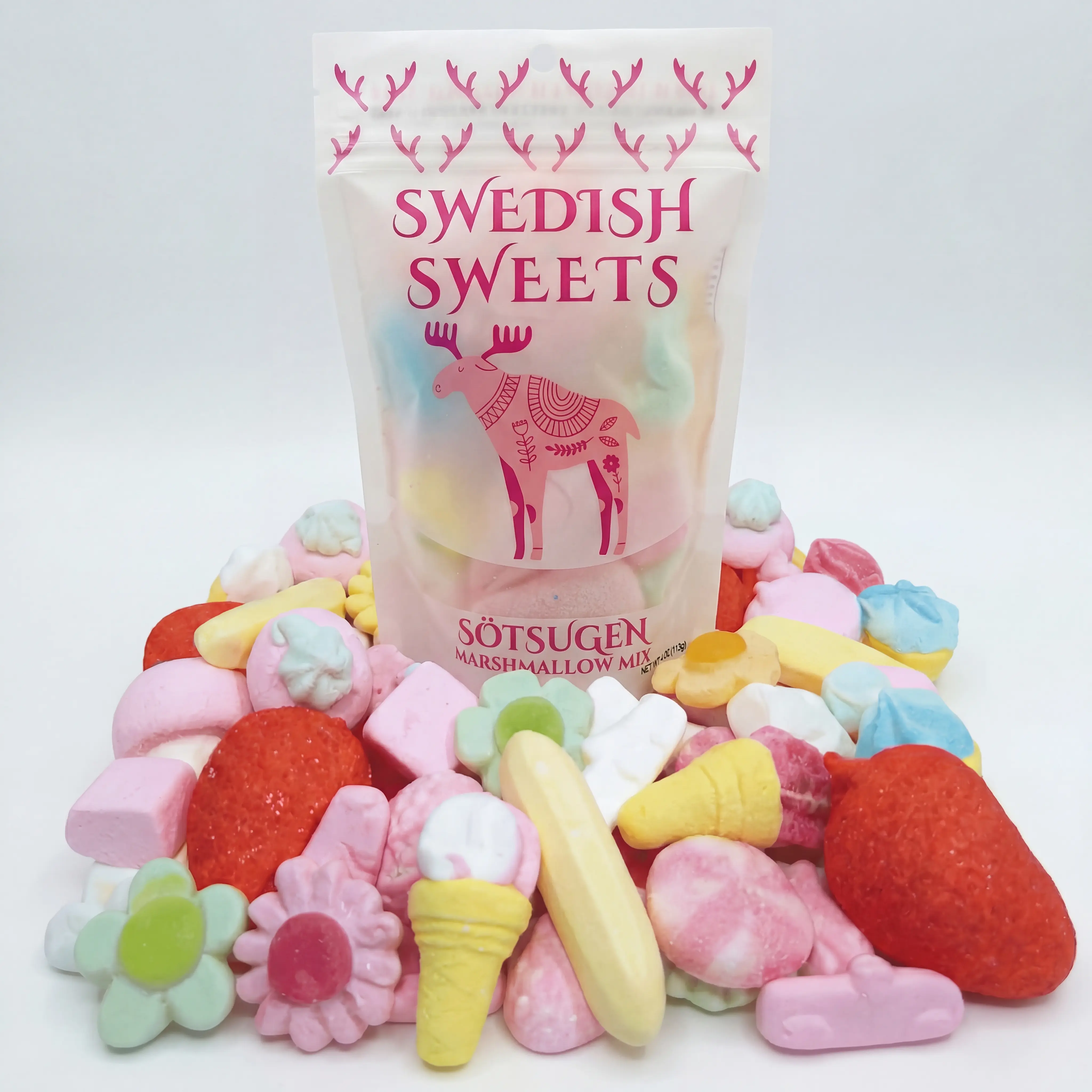 Sötsugen - The Swedish Marshmallow Mix - 1/4 lb Snack Bonbon - Strawberry, Banana, Vanilla - Swedish Candy