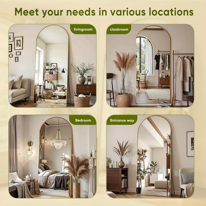 Full Length Mirror | 71"x32" and 59"x16" Oversized Floor Mirror with Stand, Arched Full Body Mirror Standing Leaning Against Wall, Hanging Mounted Mirror, Shatterproof Tempered with Brass Frame, Suitable for Bedroom, Bathroom, Living Room Decoration