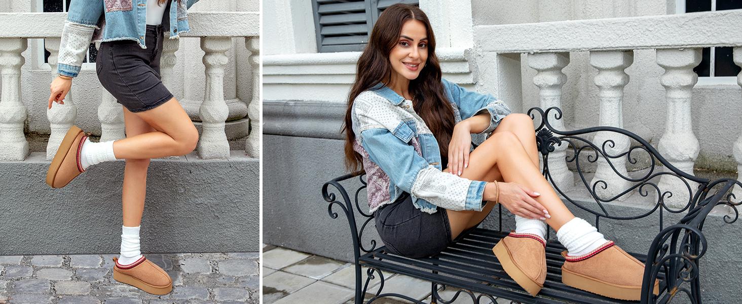 Fur Boots Platform Slippers For Women Fluffy Boots Mini Boots Fuzzy Boots Slippers For Women Outdoor and Indoor Snow Shoes For Women Winter Shoes Women