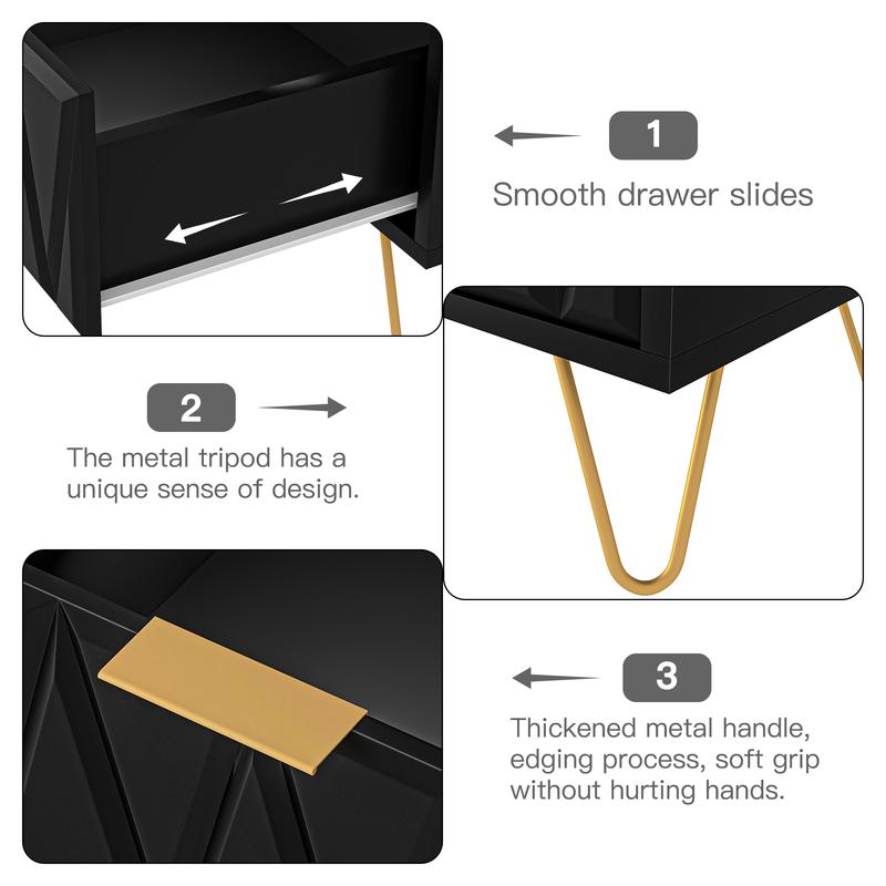 2pcs Nightstand Modern Bedside Table with 2 Drawers & Gold Metal Legs, Simple and Elegant Bedside Table,Night Stand Metal Legs for Bedroom Living Room