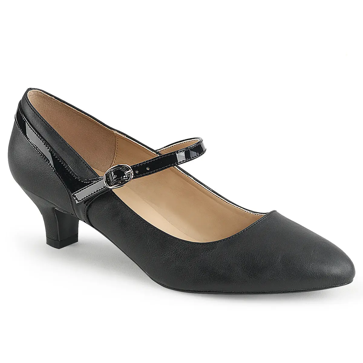 Women's Classic Mary Jane Pumps in Black Faux Leather, Low 2" Kitten Heel Round Toe Work Shoes, Elegant Footwear, Stylish, Mary Janes Kitten Heels