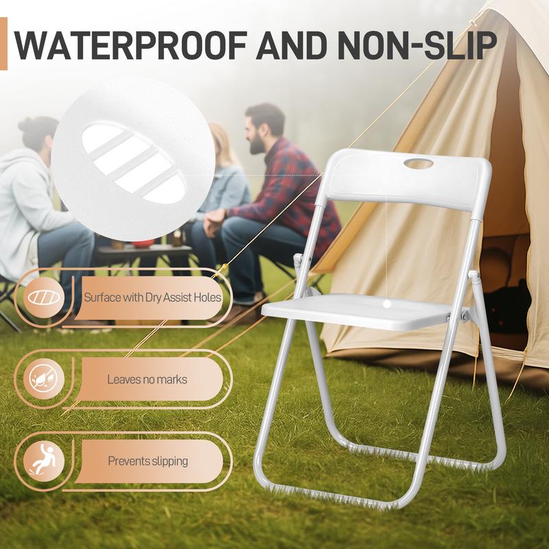 Karlhome 4/6/10 Pcs Folding Chair, 300LBS Lightweight Foldable Plastic Chair, Reinforced Metal Frame Easy to Fold & Store for Indoor Six colors & Outdoor, Wedding, Party, Meeting Room, Patio and Garden, White