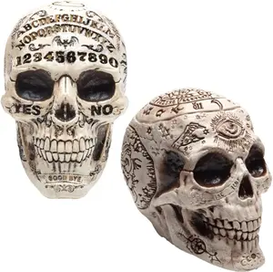Zodiac & Spirit Board Skulls- 2 Pack, 7" x 6.5" Human Head Skeleton Sculpture-Indoor Home Fall Decor for Parties - Prop Decorations for Houses