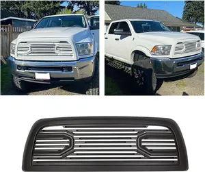 Front Hood Bumper Grille Replacement Compatible with 2010-2018 Ram 2500/3500/4500 Shell Big Horn Horizontal Style (Black W/O Lights)