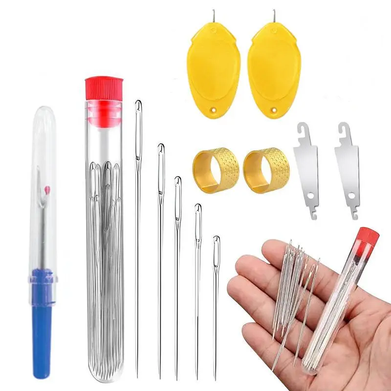 37PCS Big Eye Steel Needles Set - Long & Thin Handmade Quilting & Sewing Needles Kit for DIY Sewing Projects