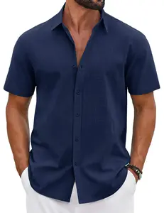 COOFANDY Mens Button Down Shirts Short Sleeve Casual Shirt Cotton Summer Beach Linen Wedding Shirts