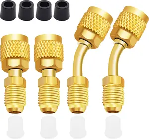 R410A Mini Split Adapter, 5/16" Female to 1/4" Male Flare, R410a Adapter for Mini Split System, 2 Straight and 2 Angled Adapters for Air Conditioner and HVAC