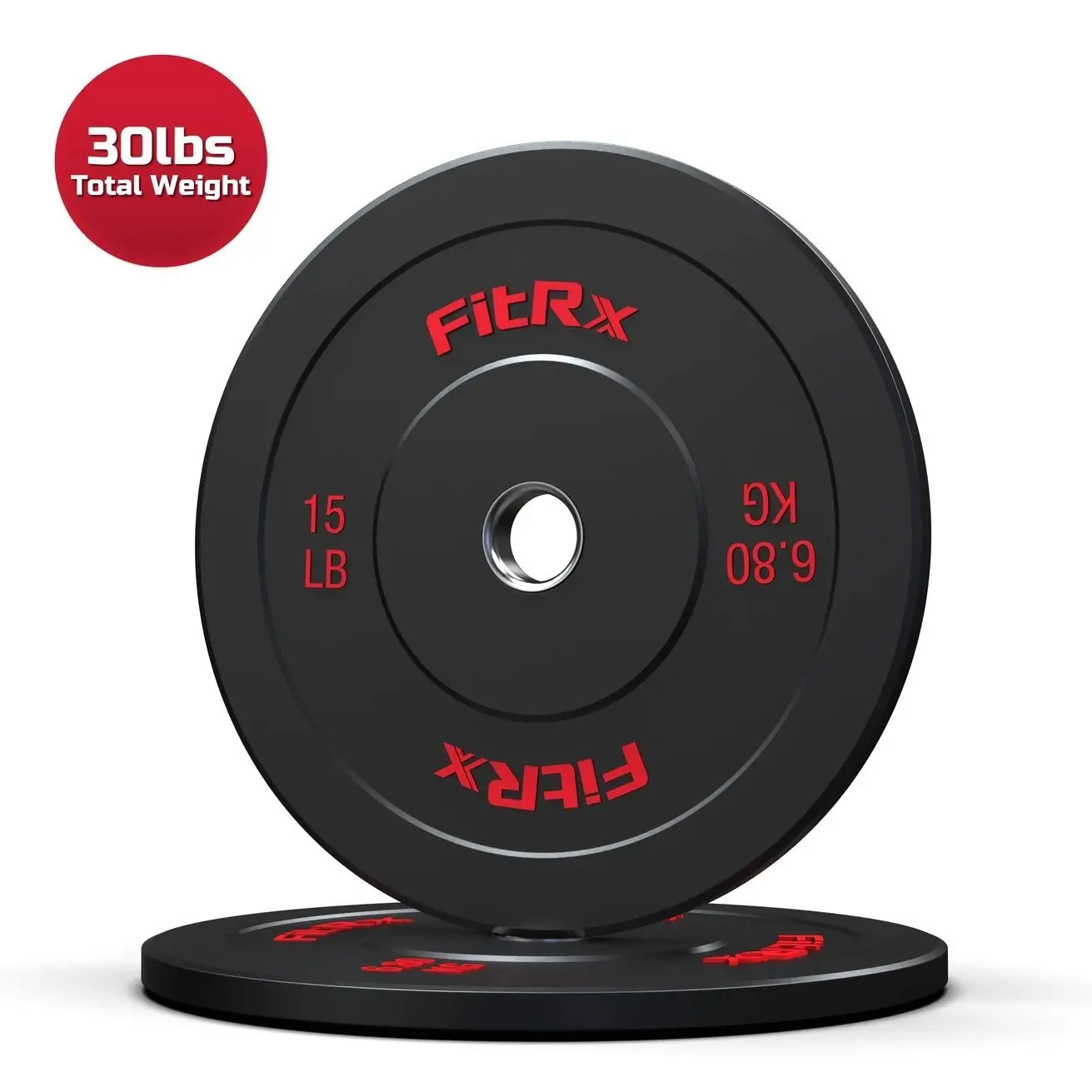 FitRx 15lb Bumper Plates – Olympic Weight Plates for Home Gym, Pair - 78