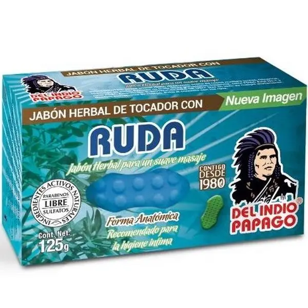 DEL INDIO PAPAGO Soap With Rue 125g - Mexican Beauty - Cleaning and Softness in Delicate Skin Areas - Sensation of Freshness - Herbal Aroma -Recommended for Intimate Hygiene - Coconut Oil - Vegan