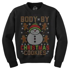 Body By Christmas Cookies Crewneck Sweatshirt Funny Sarcastic Xmas Graphic Novelty Longsleeve Sweater Funny Sweater Christmas Crew Neck Funny Food Long Sleeve Crew Novelty Sweatshirts for Men Black -