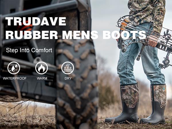 【No steel toe】Trudave Rubber Boots for Men Waterproof Rain Boots with Steel Shank Size 5-14 Anti-Slip Mud Boot Comfortable Industrial Shoe Kanati Work Footwear Outdoorfun Closed Camo Design