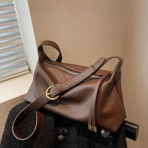 Casual soft leather zippered tote bag, new style handbag, women's crossbody bag with adjustable strap, large capacity, high-end feel shoulder bag.