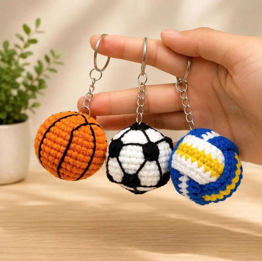 Handmade Crochet Sports Ball Keychains, Basketball, Soccer, Volleyball, Backpack Charm