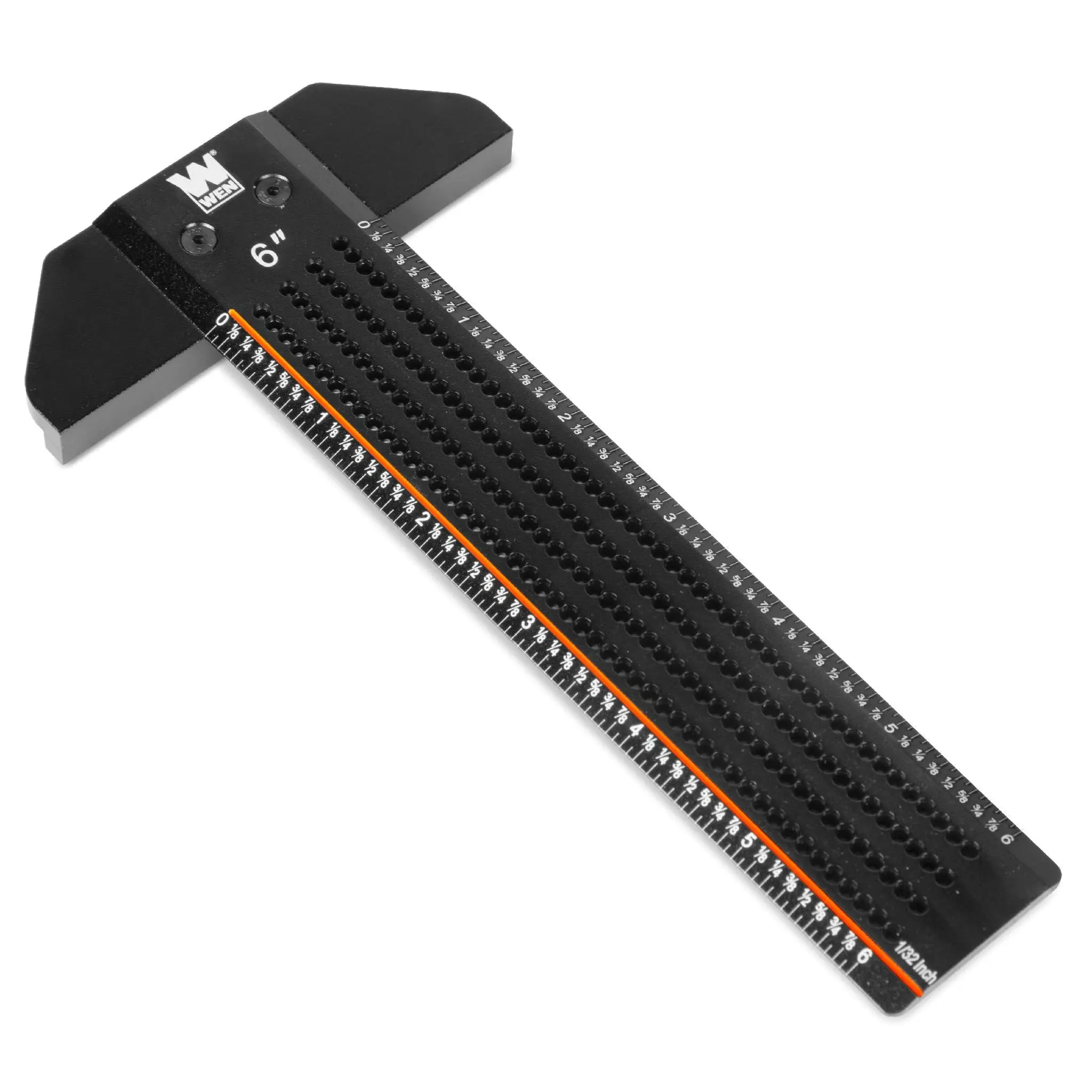 WEN ME806R 6-Inch T-Shaped Marking Ruler, Laser-Etched Scale Precision Hand Measuring Tool, Beveled Edge Versatile Instrument with Maximum Accuracy