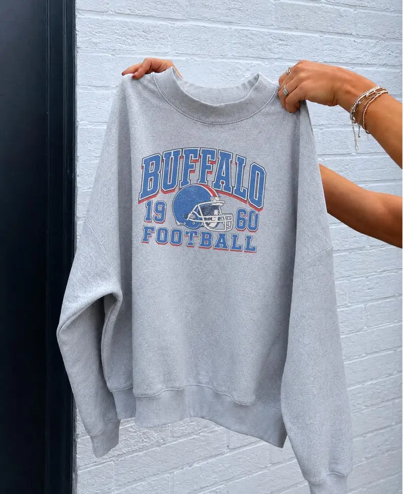 Buffalo Football Vintage Inspired Fleece Mockneck Crewneck Sweatshirt