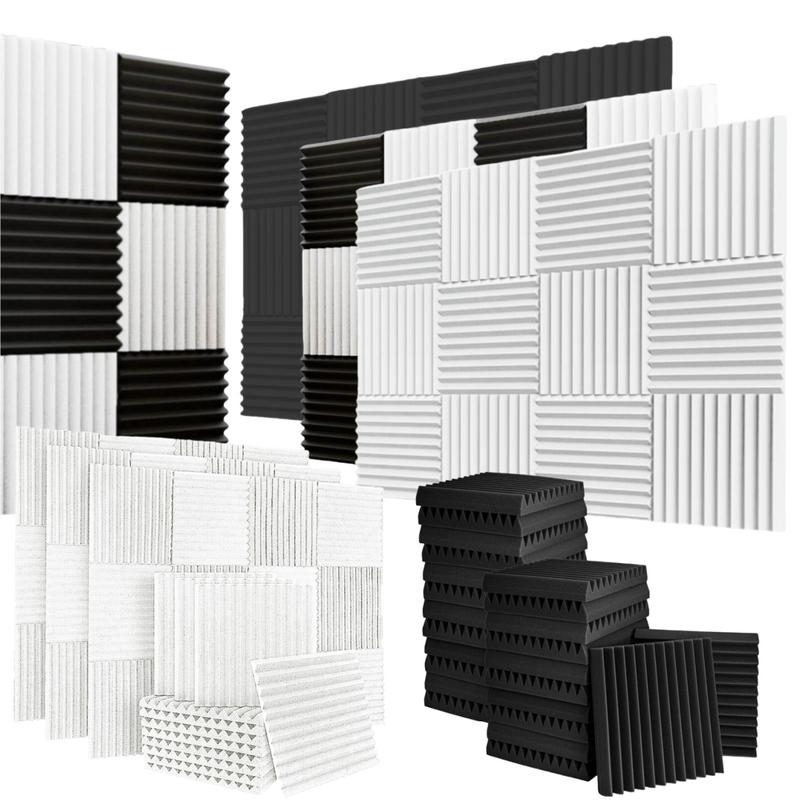12/24/48PCS Black/White Acoustic Foam Panel Wedge Studio Soundproofing Wall Tiles, Sound Absorbing Panels For Ceiling Reading Room Meeting Room Study Library Club Cinema Music 12"X12"X1"