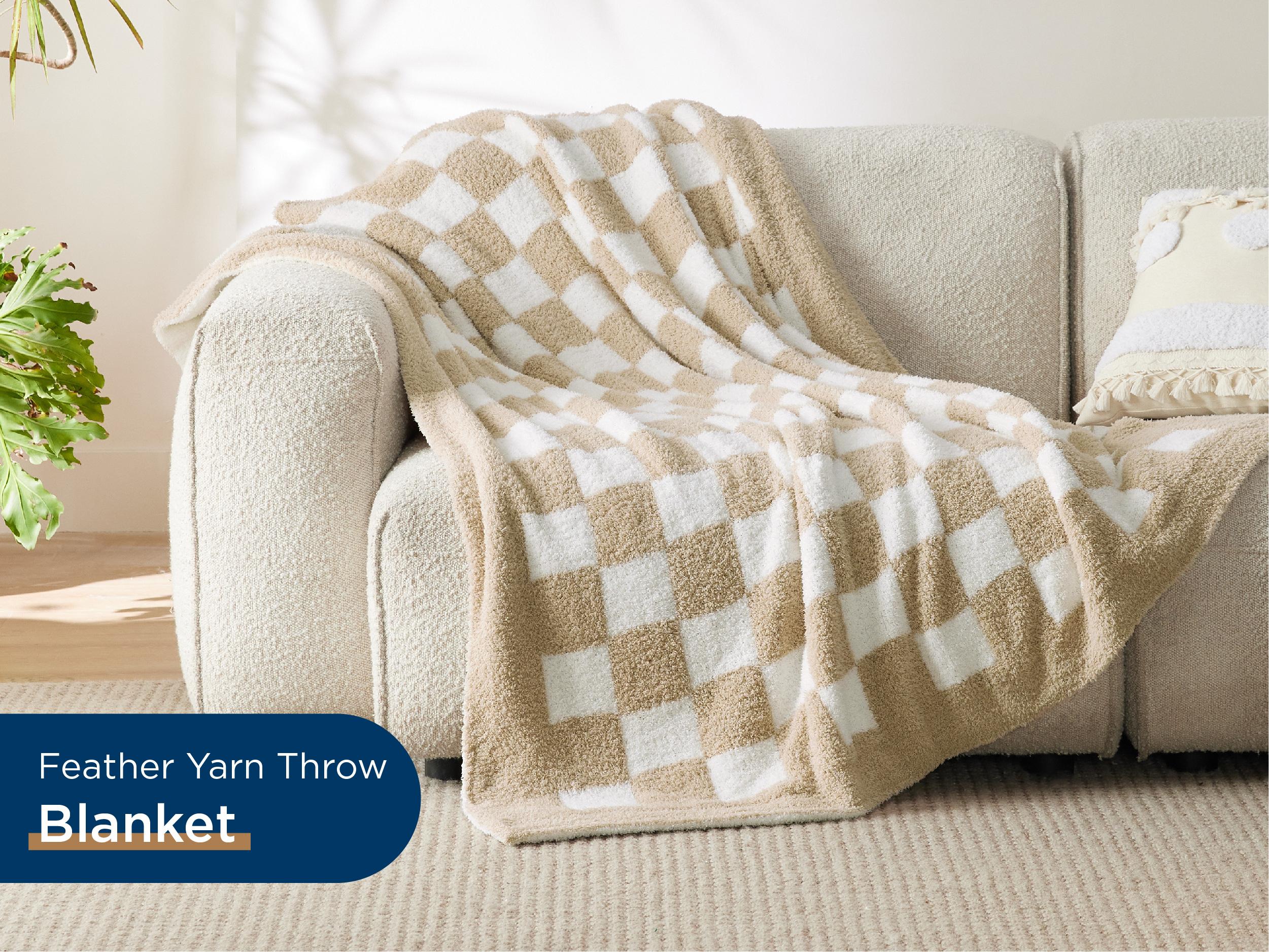 Bedsure Checkered Blanket for Couch - Super Soft, Cozy & Warm Knit Blanket, Breathable, Lightweight & Fluffy for Bed & Sofa, Checkered Camel