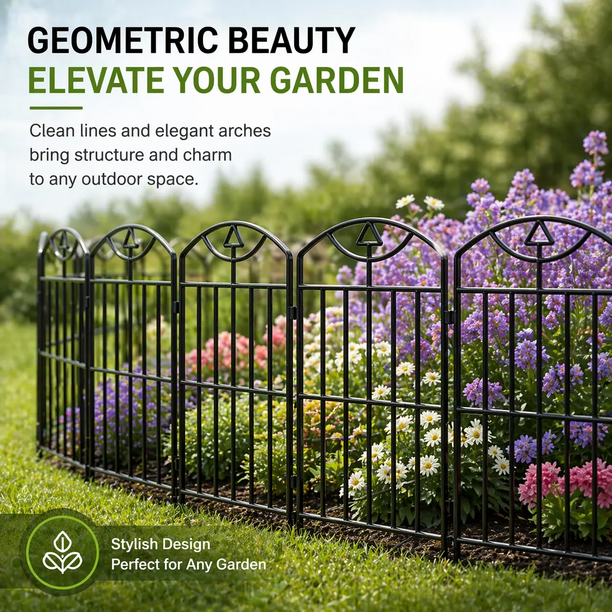 10-Pack Rustproof Metal No-Dig Garden Fence Panels, 17in H x10.5ft L Outdoor Animal Barrier with Garden View Charm, No Cracking Practical Decoration for Dogs & Flower Beds, Hanging Home Decor Supply for Outdoor Space
