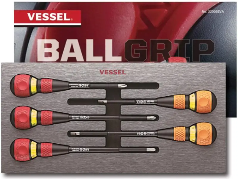 Vessel Tools USA VES22005EVA Personal Ratchet Screwdriver with Ball Grips, Easy Design, High-Quality Material, Durable Hand Tool for Hardware Tasks
