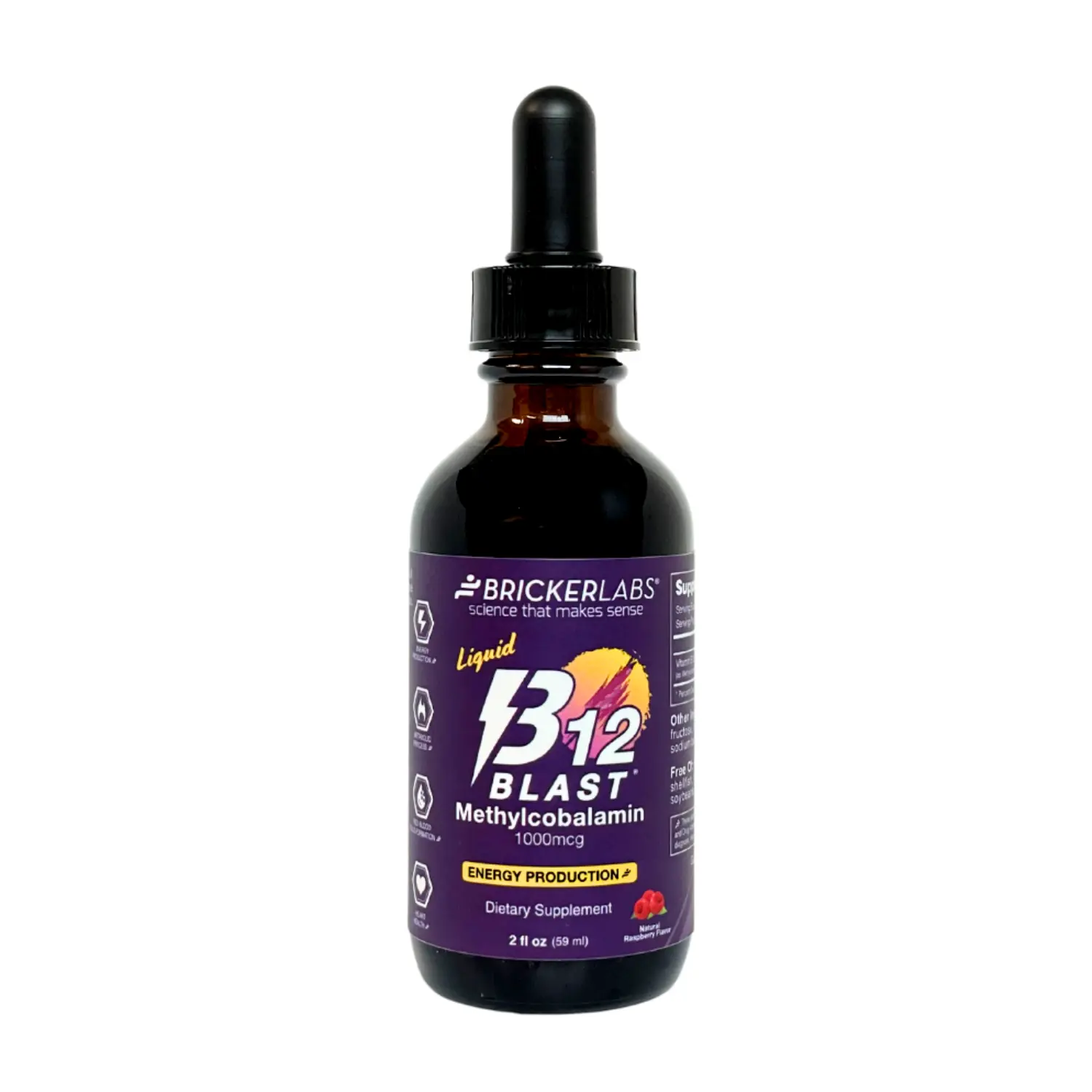 Bricker Labs Liquid Vitamin B12 1000 mcg Methylcobalamin Drops | Sublingual Active B12 Supplement for Energy Metabolism & Nerve Health | Vegan | 59-Day Supply