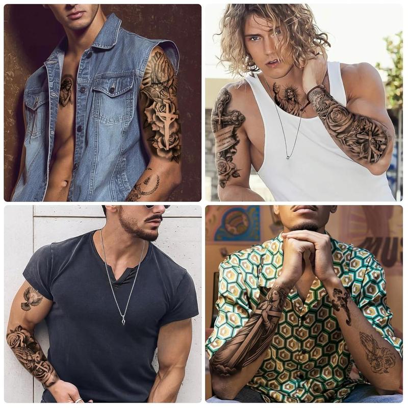 77 Sheets Christian Temporary Tattoo Adult Men Women Kids Religious Jesus Cross God Christ Catholic Realistic Half Sleeve Body Fake Tattoos Stickers