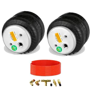 TORQUE 2 pcs 2600 Universal Air Spring Air Bag w/Internal Jounce Bumper 1/2" NPT Single Port Double Bellow w/Tubing, Fittings 7,500 lbs(Replaces Air Lift Dominator 2600 D2600) (TR75861, TR2014AS)