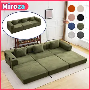 【Miroza】Modular Sofa bed with 3 seaters, Convertible Boneless Sleeper couches with Pillow, Corduroy folding mattress couch with Fixed-shape frame. Floor sofa lounge couch for living room bedroom lounge studio—2 package shipping