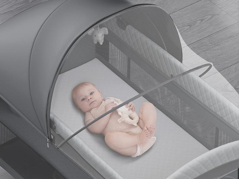 BabyBond 5 in 1 Foldable Baby Bassinets Bedside Sleeper for Newborn Infant, Large Playard Pack with Mattress,Storage Basket and Mosquito Net, Height Adjustable Baby Crib for Nursery, Ideal Christmas Gift for Toddler