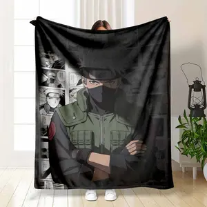 Naruto Kakashi Flannel Blanket Anime Ninja Warrior Comic Style Printed Design Soft Warm Cozy Lightweight Throw Ideal for Sofa Bedroom Office Travel Gift Decor Use