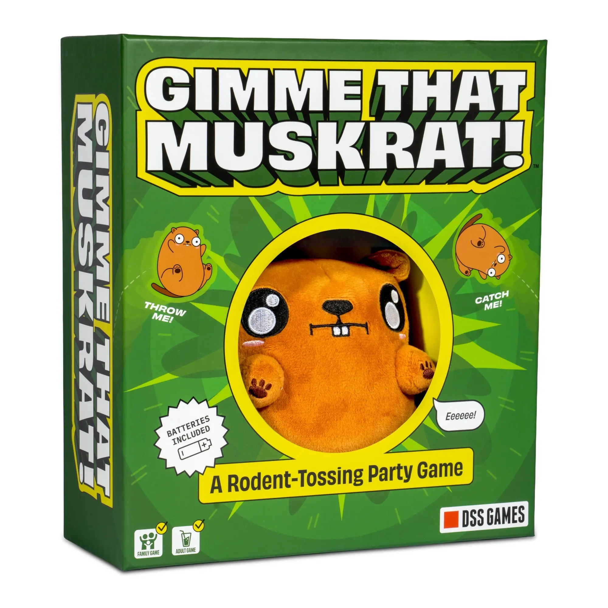 DSS Games Gimme That Muskrat - Electronic Rodent Tossing Party Game with Marvin the Muskrat for Ages 8+ - Fun, Fast-Paced Game for Family Nights, Holidays, and Parties - Includes 200 Prompts and Batteries Included